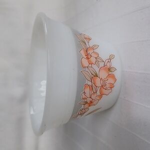 Indopal Indonesia White Milk Glass Floral Print Custard Cup/Ramekin